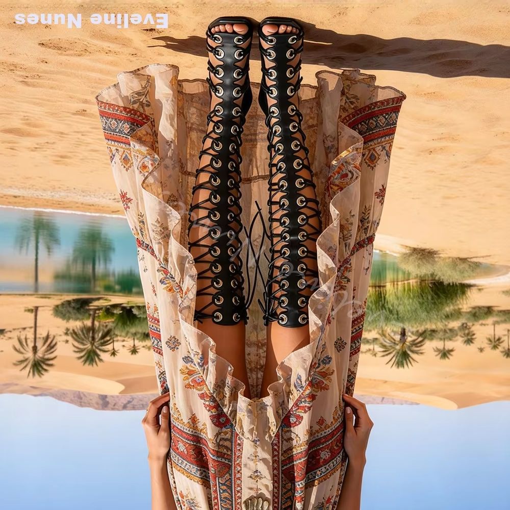 Women Gladiator Knee High Sand - Knee High Boots Women ulasan dan harga