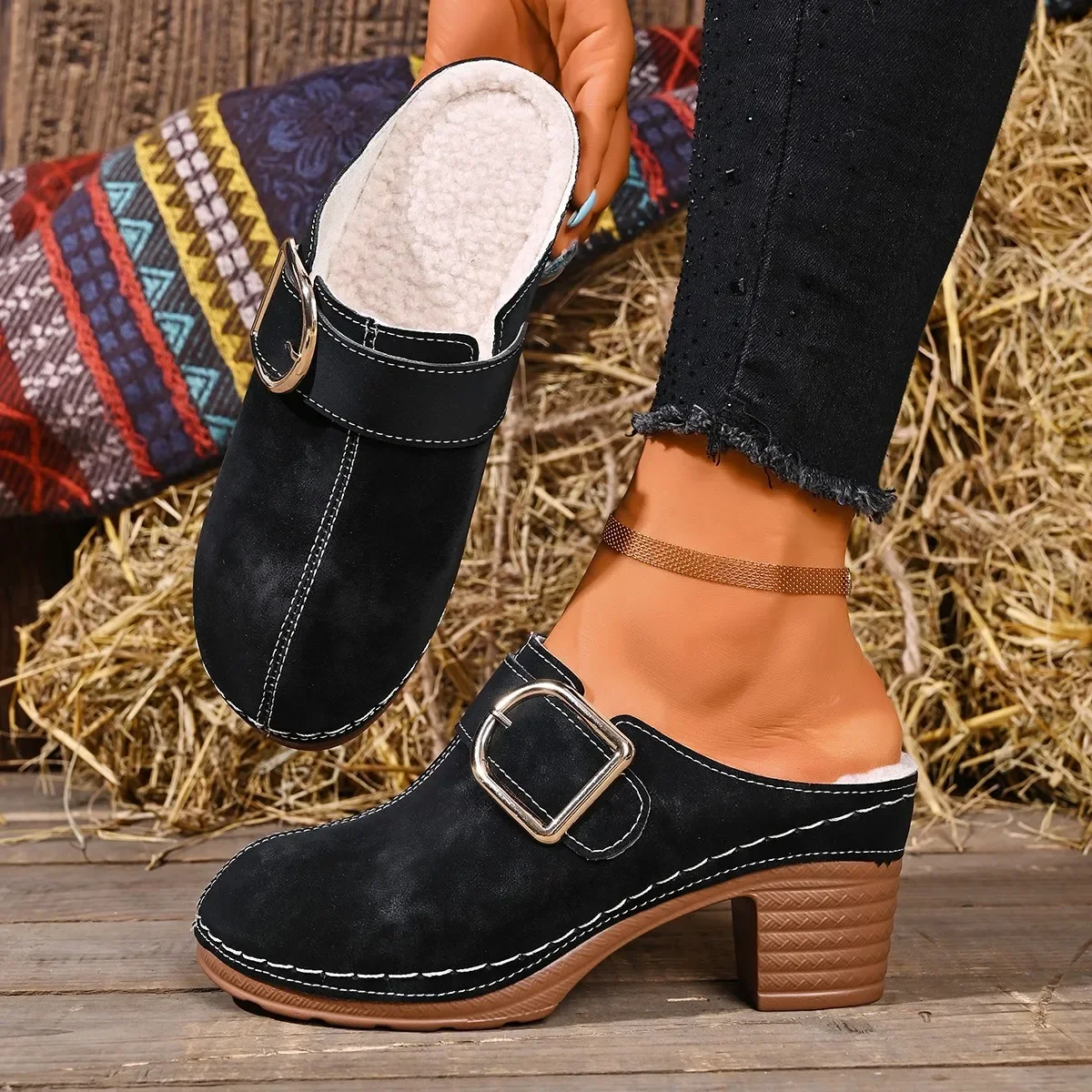 Women Mules Slippers Chunky He - Women'S Shoes Clogs ulasan dan harga