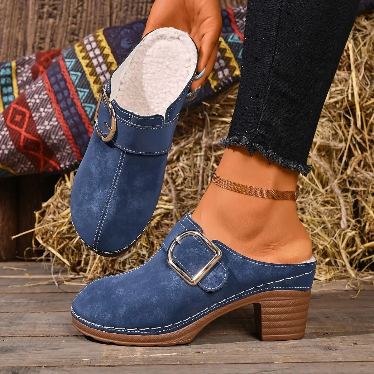 Women Mules Slippers Chunky He - Women'S Shoes Clogs ulasan dan harga