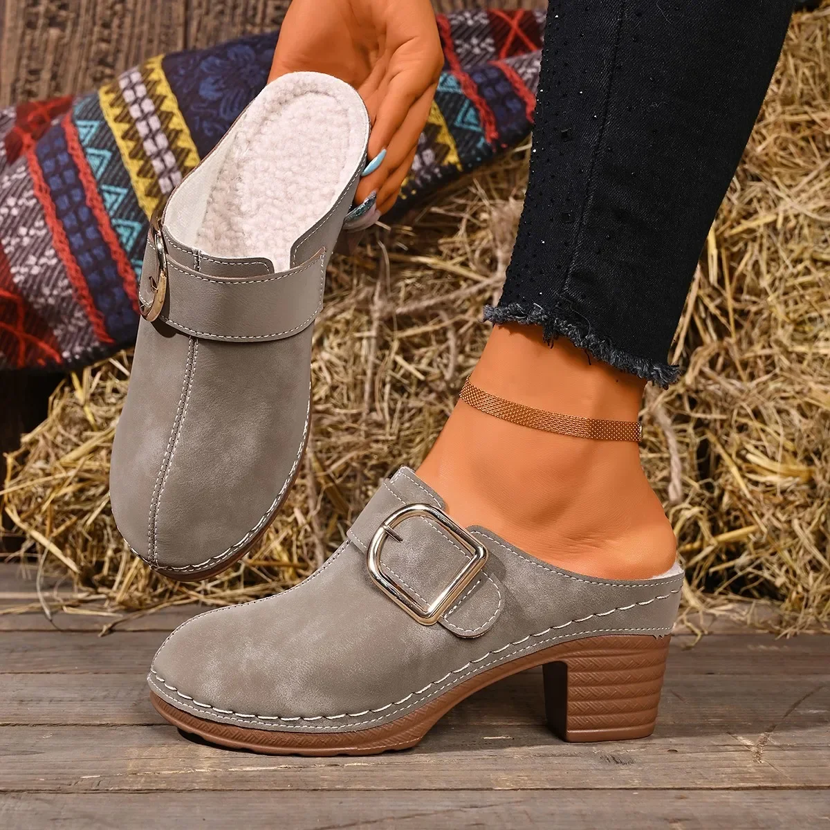 Women Mules Slippers Chunky He - Women'S Shoes Clogs ulasan dan harga