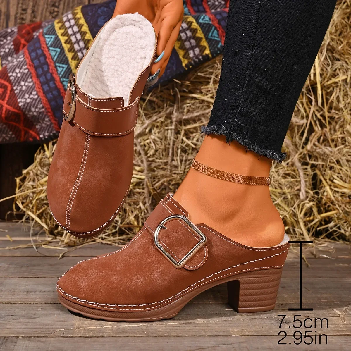 Women Mules Slippers Chunky He - Women'S Shoes Clogs ulasan dan harga